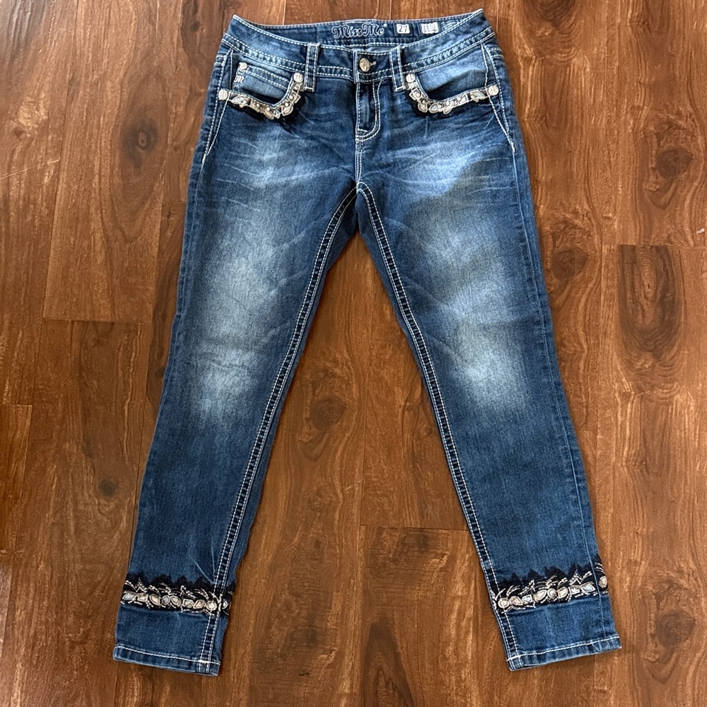Miss Me Blue Embellished Cropped Skinny Jeans